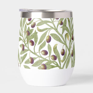 Watercolor Olive Branch Sage Green Botanical Thermal Wine Tumbler