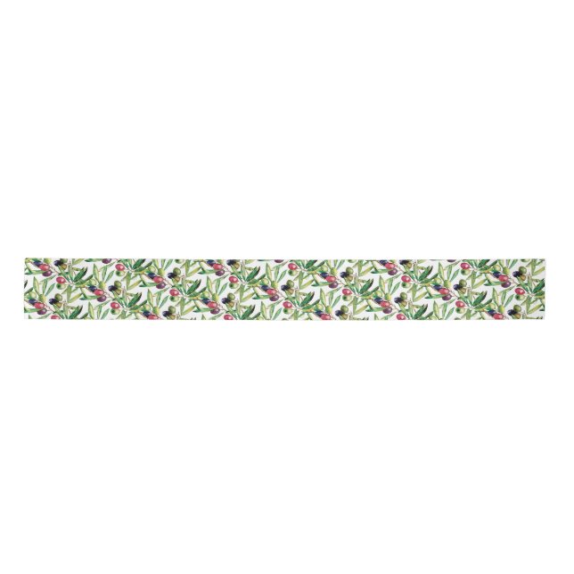 Watercolor Olive Branch Satin Ribbon (Front)