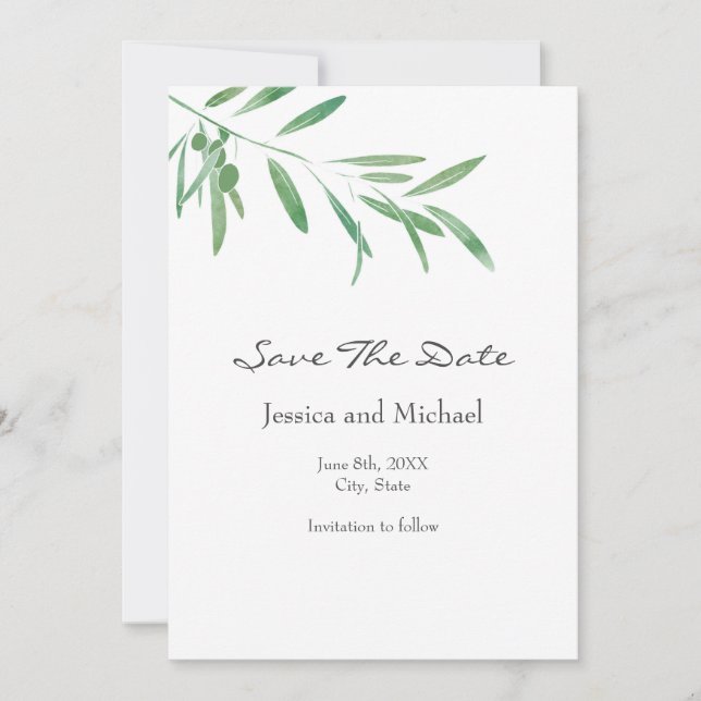 Watercolor Olive Branch Save The Date (Front)