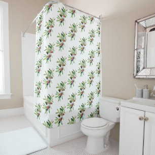 Watercolor Olive Branch Shower Curtain