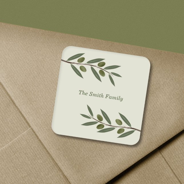 Watercolor Olive Branch Square Sticker (Watercolor Olive Branch Square Sticker)