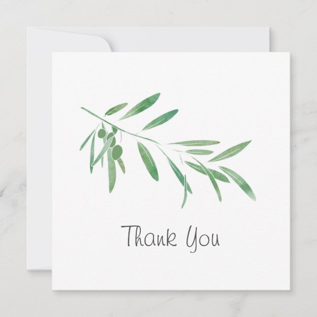 Watercolor Olive Branch Thank You Card (Front)