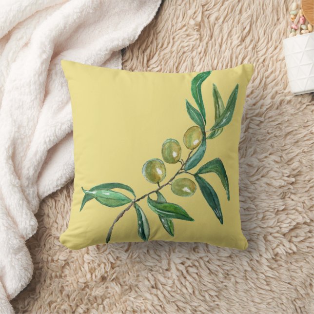 Watercolor Olive Branch Throw Pillow (Blanket)