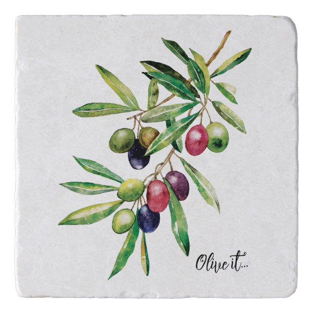 Watercolor Olive Branch Trivet (Front)