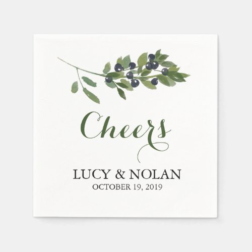 Watercolor Olive Branch  Wedding Cheers Paper Napkins