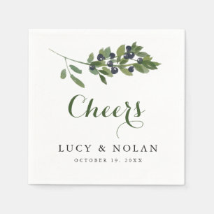 Watercolor Olive Branch Wedding Cheers! Paper Napkins