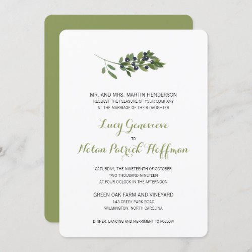 Watercolor Olive Branch  Wedding Invitation