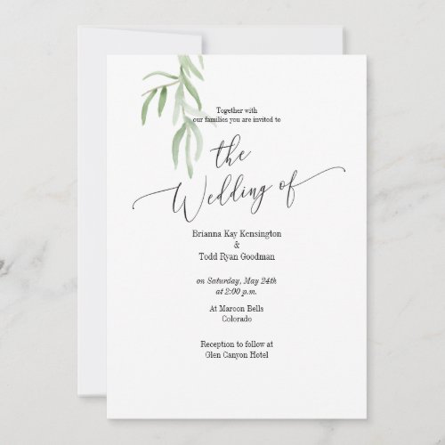 Watercolor Olive Branch Wedding Invitation