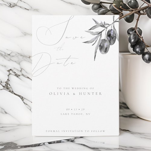 Watercolor Olive Branch Wedding Save the Date Card