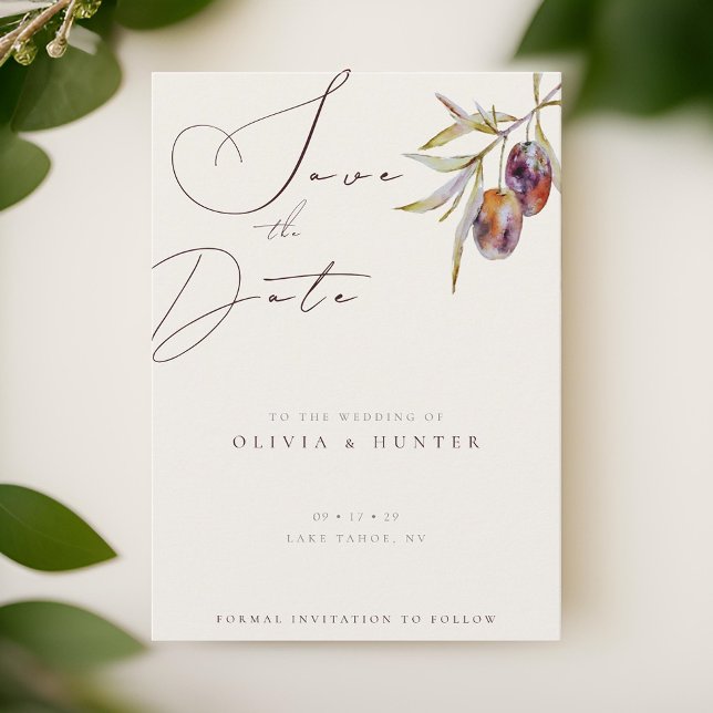 Watercolor Olive Branch Wedding Save the Date Card (Creator Uploaded)