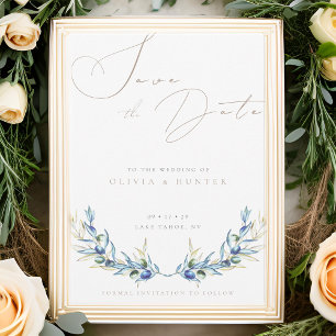 Watercolor Olive Branch Wedding Save the Date Card