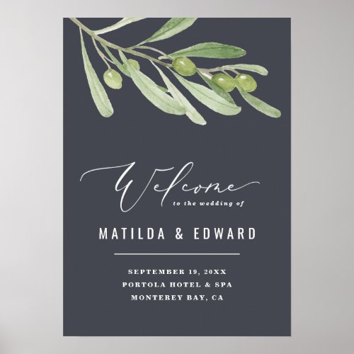 Watercolor olive branch welcome to our wedding poster