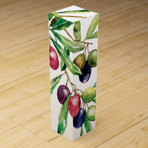 Watercolor Olive Branch Wine Box