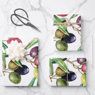 Watercolor Olive Branch Wrapping Paper Sheets