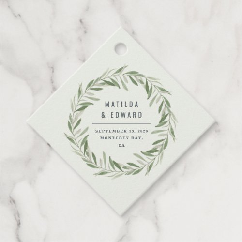 Watercolor olive branch wreath foliage wedding favor tags