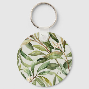 Watercolor Olive Branches Botanical Keychain