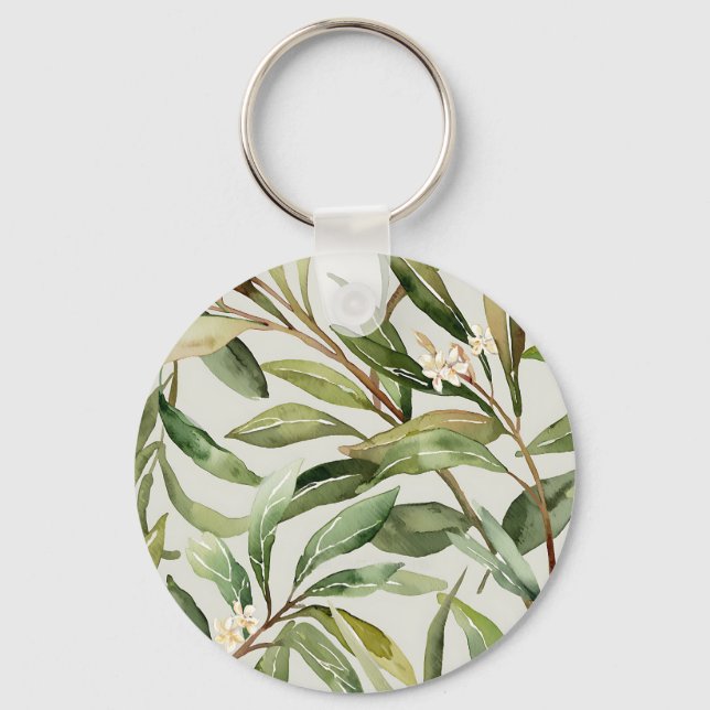 Watercolor Olive Branches Botanical Keychain (Front)