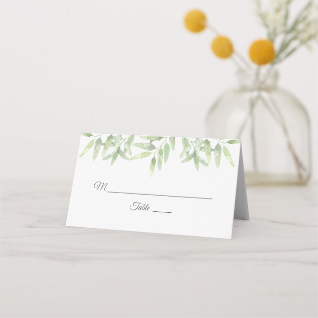 Watercolor  Olive Branches. Botanical wedding Place Card (Front)