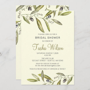 Olive branch garland wedding bridal shower invitation