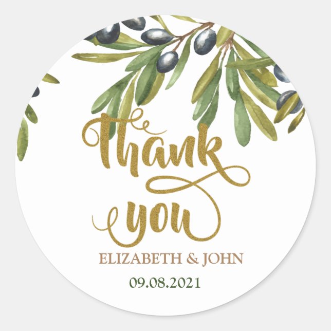Watercolor Olive Branches Classic Round Sticker (Front)