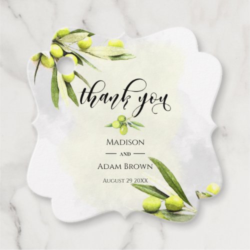 Watercolor Olive Branches Wedding Thank You Favor Tags