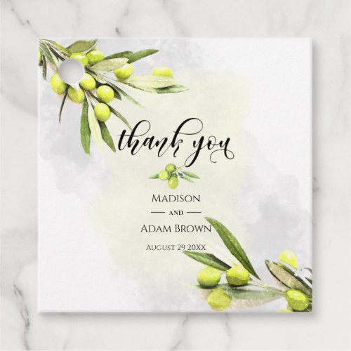 Watercolor Olive Branches Wedding Thank You Favor Tags
