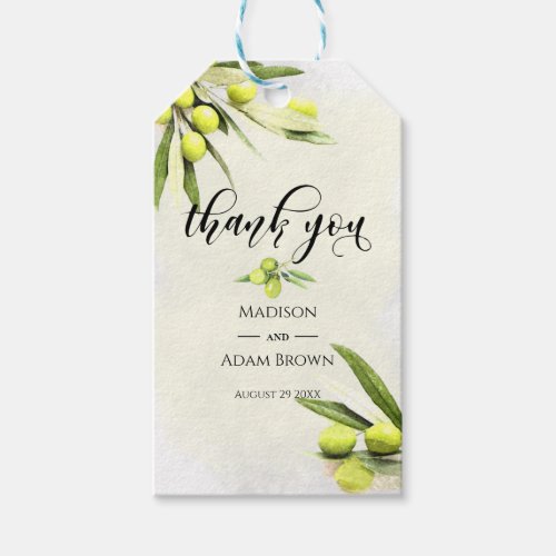 Watercolor Olive Branches Wedding Thank You Gift Tags