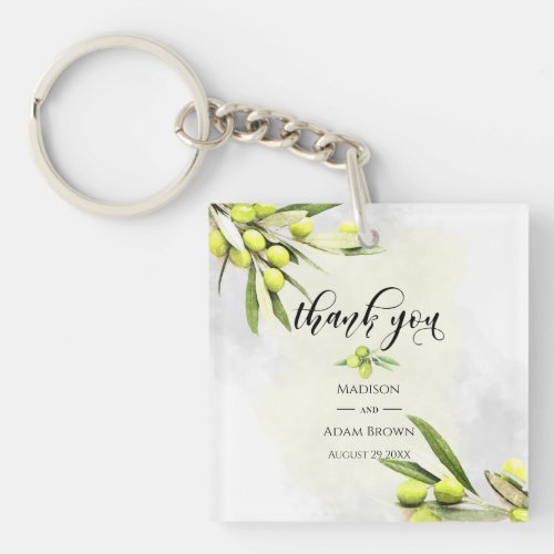 Watercolor Olive Branches Wedding Thank You Keychain