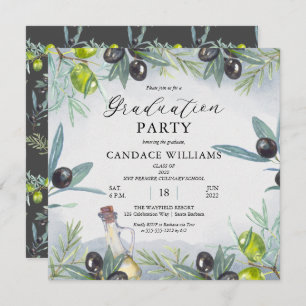 Watercolor Olive Culinary School Graduation Party Invitation