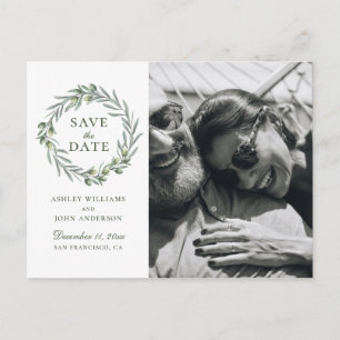 Watercolor olive. Elegant italian Save the Date Postcard