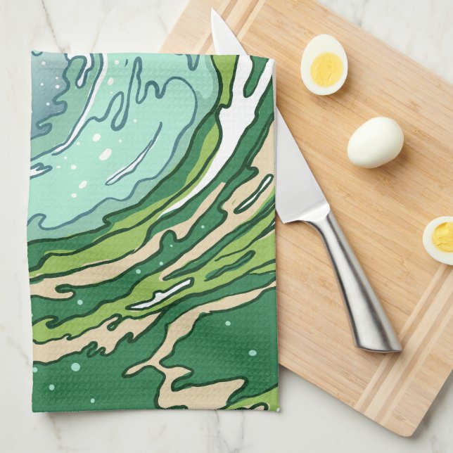 Watercolor Olive Forest Green Teal Sea Waves   Kitchen Towel (Quarter Fold)