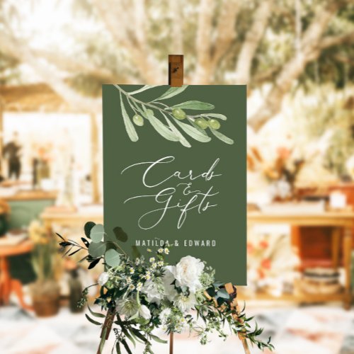 Watercolor olive green branch wedding cards gifts foam board
