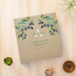 Watercolor olive illustration Recipe Cookbook 3 Ring Binder