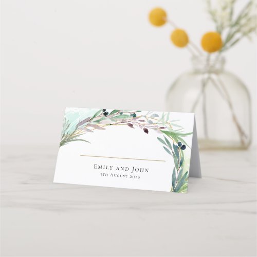Watercolor Olive Leaf Border Place Card