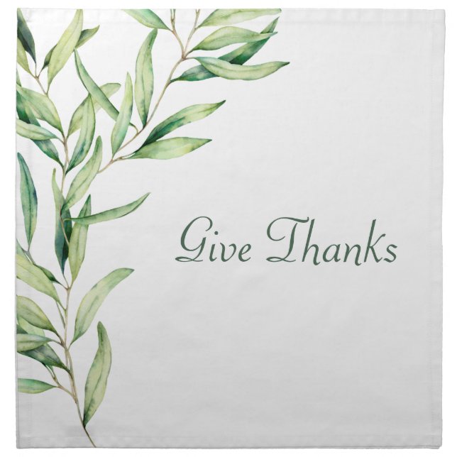 Watercolor Olive Leaf Branch Cloth Napkin (Front)