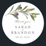 Watercolor Olive Leaf  Summer Wedding Classic Round Sticker<br><div class="desc">Watercolor Olive Leaf  Summer Wedding</div>