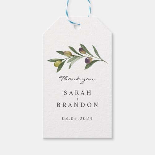 Watercolor Olive Leaf  Summer Wedding Gift Tags