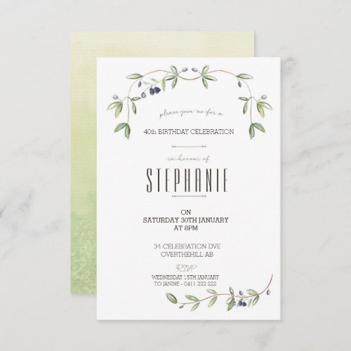 Watercolor Olive leaf vine invitation