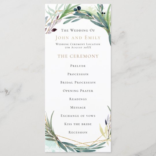 Watercolor Olive Leaves Border Wedding Program Zazzle Com