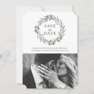 Watercolor olive leaves. Botanical wreath. Italian Save The Date