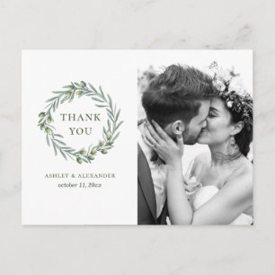 Watercolor olive leaves. Italian wedding thank you Postcard