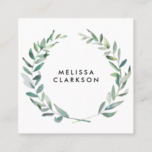 Watercolor olive leaves professional white square business card
