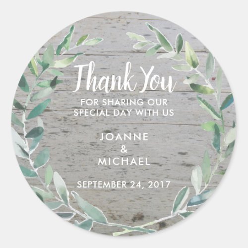 Watercolor olive leaves Wedding Thank You Favor Classic Round Sticker