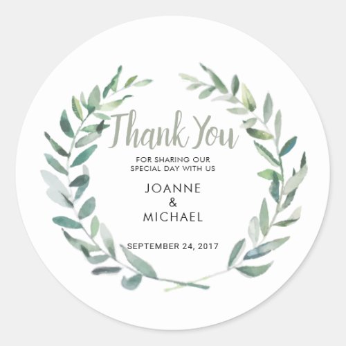 Watercolor olive leaves Wedding Thank You Favor Classic Round Sticker