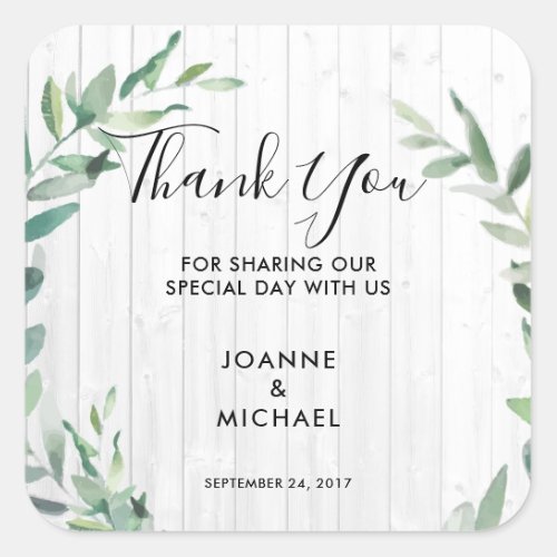 Watercolor olive leaves Wedding Thank You Favor Square Sticker