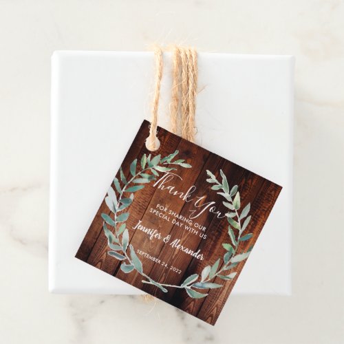 Watercolor olive leaves wood Wedding Thank You Favor Tags