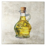 Watercolor Olive Oil Bottle Faux Texture  Ceramic Tile<br><div class="desc">Rustic watercolor graphic design of a pretty bottle of olive oil on a faux texture background. A vintage country look.  Perfect for your country French or cottage farmhouse kitchen.</div>