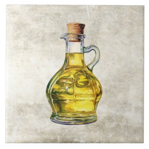 Watercolor Olive Oil Bottle Faux Texture  Ceramic Tile