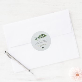 Watercolor Olive Orchard Branch Wedding Gray Classic Round Sticker by labellarue at Zazzle