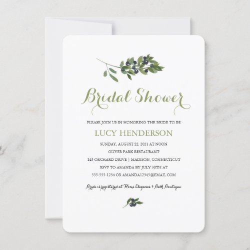 Watercolor Olive Orchard  Bridal Shower Invitation